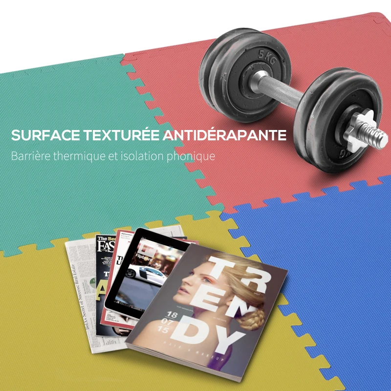 HOMCOM Tapis de Sol en Mousse Tapis Puzzle interconnectables dim. 63L x 63l x 1H cm 12 pièces Grande Surface 4,32 m² Multicolore