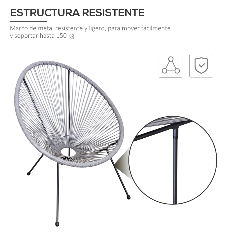 Outsunny Conjunto de 2 Sillas de Jardín de Ratán Pack 2 Sillas Acapulco Forma Ovalada Interior Exterior 73x77x87 cm Gris