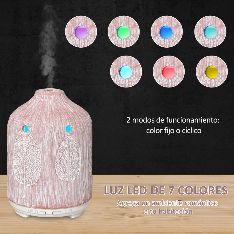 HOMCOM Difusor de Aromas 100ml Cerámica Humidificador Aromaterapia con 7 Colores LED 2 Modos de Vaporización y Apagado Automático Ultra Silencioso para Hogar Dormitorio Salón Ø9,8x14,5 cm Rosa