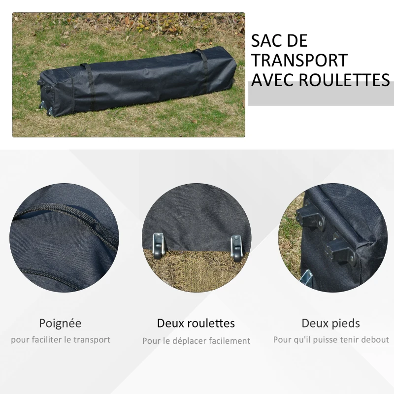 Outsunny Tonnelle barnum de jardin pop-up pliant Anti-UV 4L x 4l x 3H m acier polyester sac transport à roulettes pour la Fête, l'extérieur, Patio, Camping chocolat beige