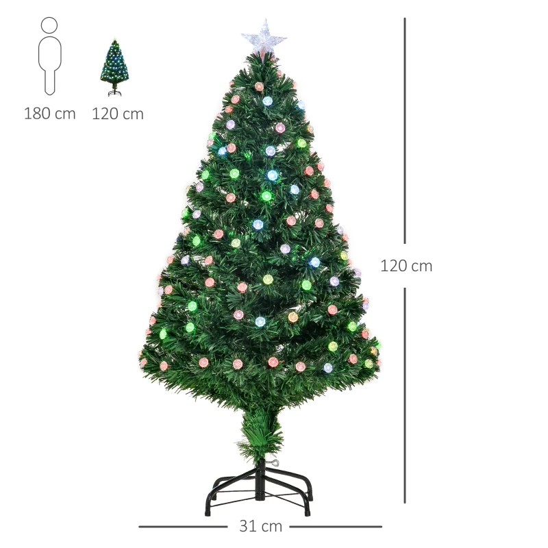HOMCOM 4FT Pre-Lit Artificial Christmas Tree w/Fibre Optic Decorations LED Light Holiday Home Xmas Decoration-Green