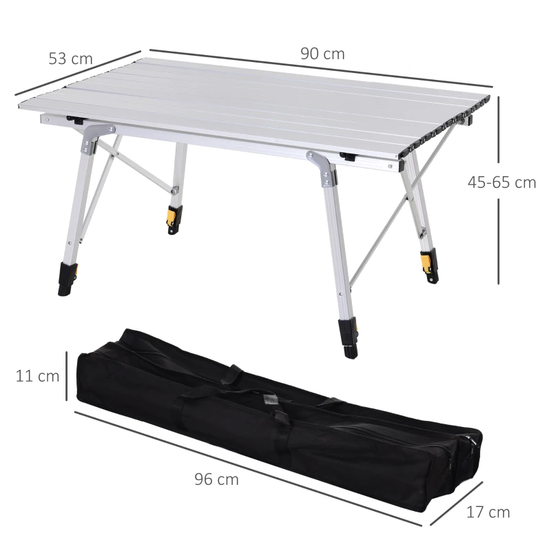 Outsunny 3FT Folding Aluminium Picnic Table Portable Camping BBQ Table Roll Up Top  with Carrying Bag