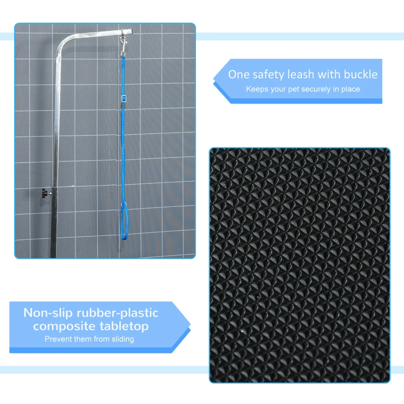 PawHut Round Pet Grooming Table Rotatable Dog Drying Table Adjustable Arm Stainless Steel Frame Safety Leash Φ55 cm Black