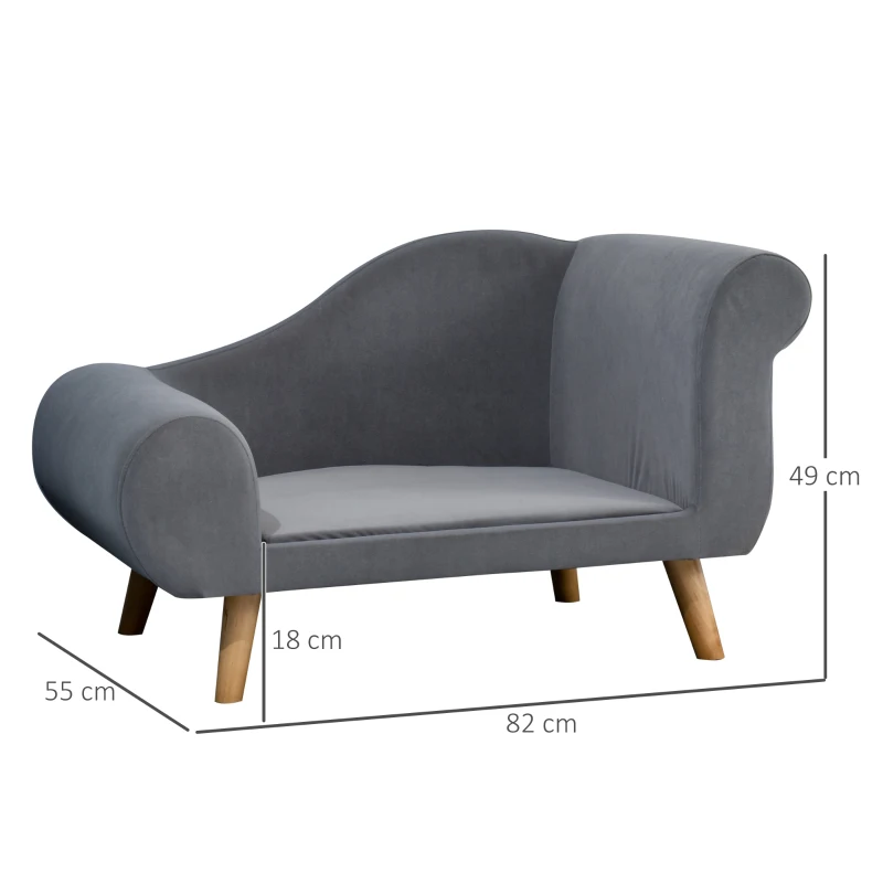 PawHut Canapé chien lit pour chien méridienne design scandinave coussin moelleux pieds bois massif dim. 82 x 55 x 49 cm velours gris