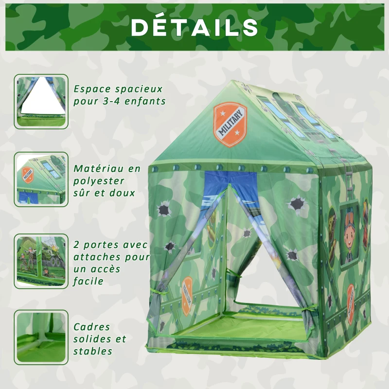 HOMCOM Tente Enfant Tente de Jeu dim. 93L x 69l x 103H cm 2 Portes Polyester Vert