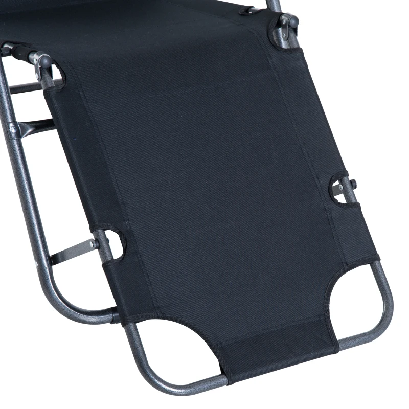 Outsunny Tumbona Relax Plegable con Respaldo Ajustable Reposabrazos Almohada y Reposapiés Carga 136 kg 135x60x89 cm Negro
