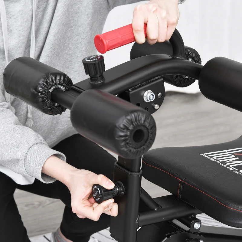 HOMCOM Banc de musculation pliable inclinable multifonction banc Fitness sit-up bandes d'extension latérales + poignée traction acier revêtement synthétique noir rouge