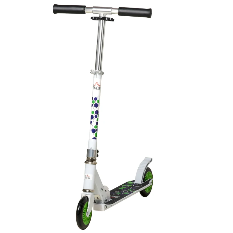 HOMCOM Kids Scooter One-Click Foldable Kick Scooter Adjustable Height for Boys and Girls 3 - 8 Years White