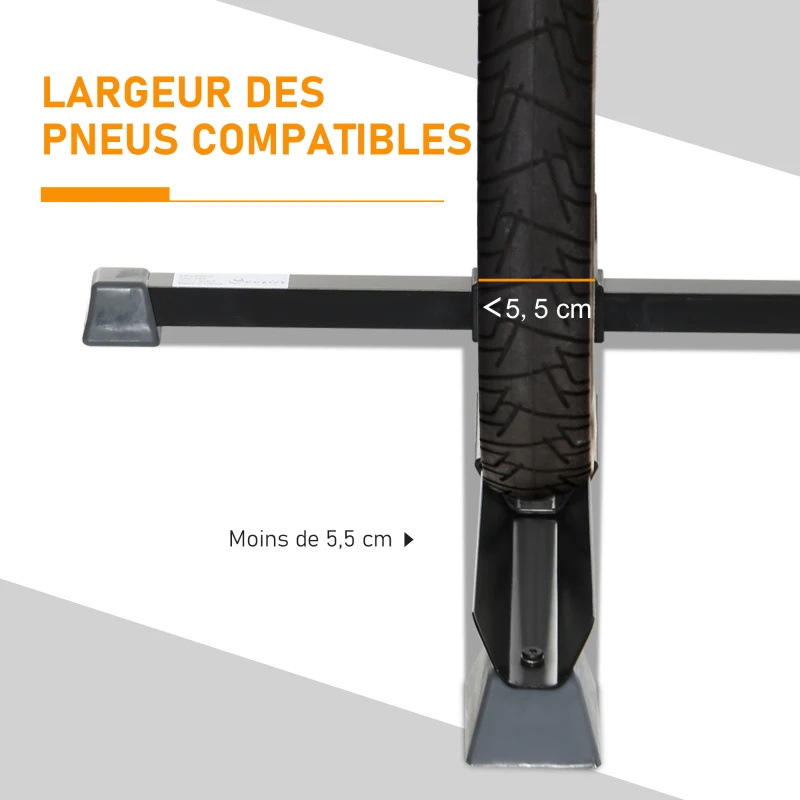 HOMCOM Râtelier vélo range vélo avec fixations hauteur réglable dim. 66L x 56I x 63-77,5H cm métal PP noir