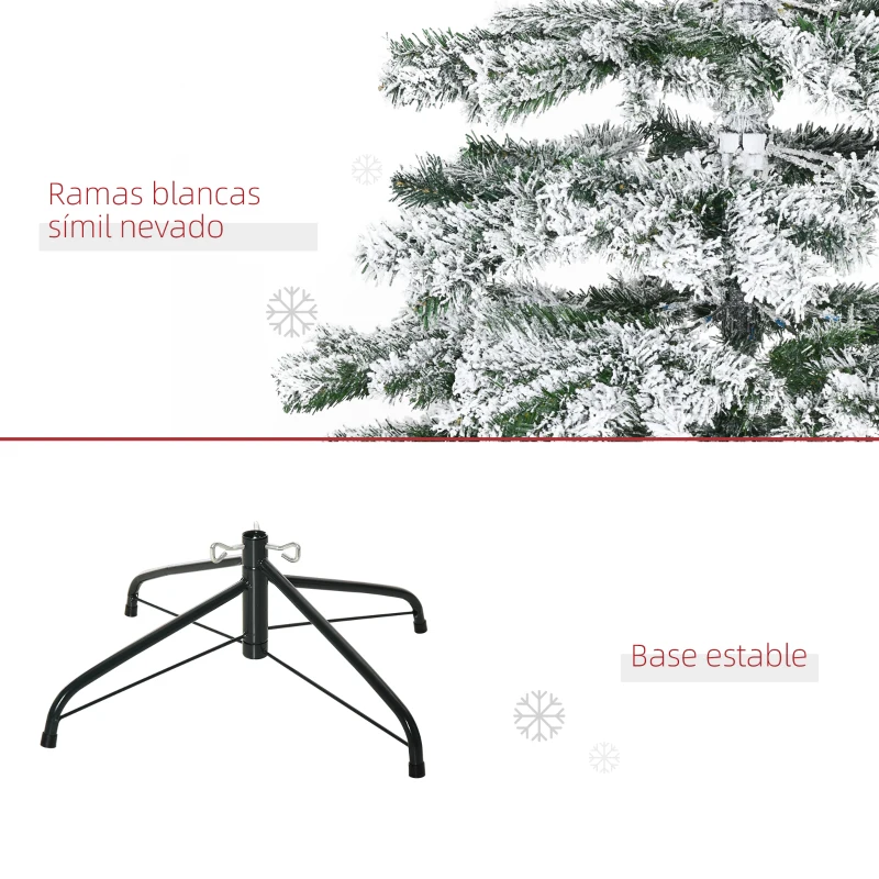 HOMCOM Árbol de Navidad 225 cm Árbol de Navidad Artificial Nevado con 1083 Ramas y Soporte de Metal Árbol de Navideño para Salón Verde y Blanco