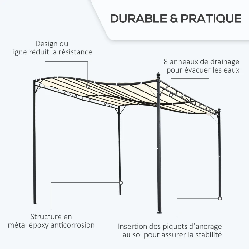 Outsunny Pergola tonnelle de jardin auvent 3 x 3 m adossable métal gris polyester imperméabilisé anti-UV beige