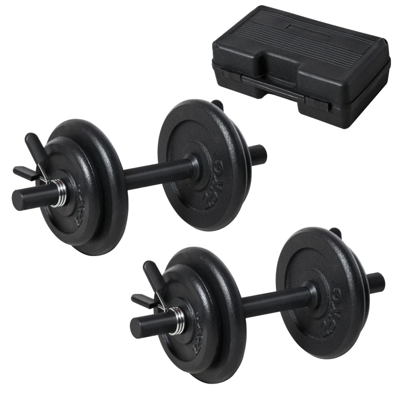HOMCOM 18kg Steel Dumbbell Set of 2 with Carry Case Adjustable for Body Building Exercise Home Gym Office Black