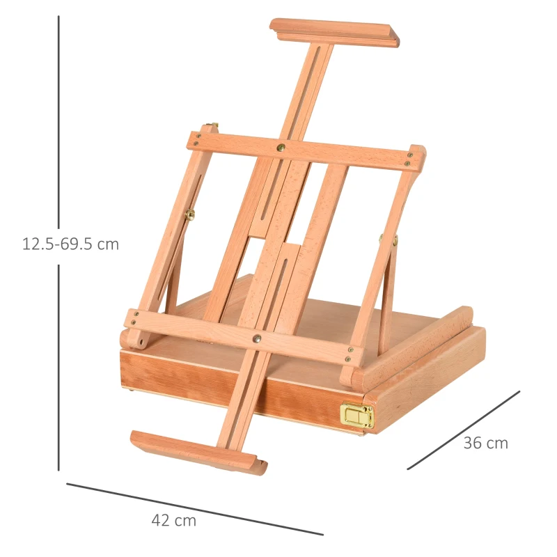 HOMCOM Șevalet din Lemn cu Sertar Inferior, Șevalet de Masă cu Înălțime și Înclinare Reglabilă, 42x36x12.5 cm, Lemn Natural