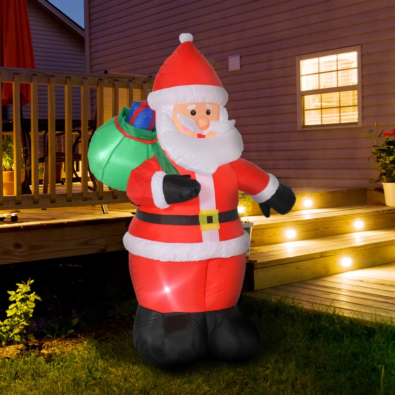 HOMCOM Papá Noel Inflable con Saco de Regalos con Luces LED e Inflador Eléctrico Decoración Navideña para Exteriores Interiores 110x95x150 cm Multicolor