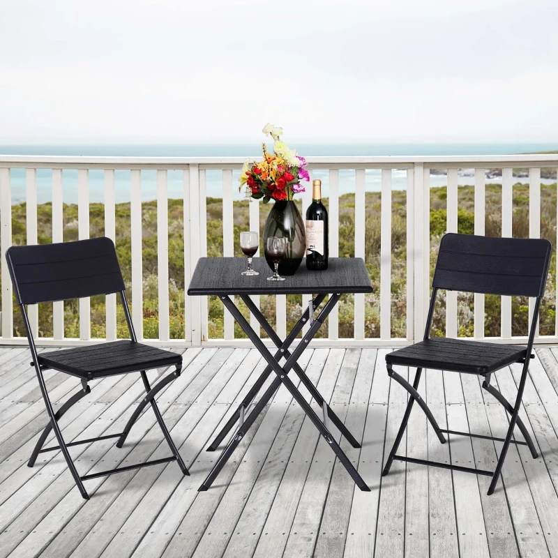 Outsunny Conjunto de Jardín de 3 Piezas compuesto por 1 Mesa 61,6x61,6x74 cm y 2 Sillas Plegables 54x44,5x81 cm para Exterior