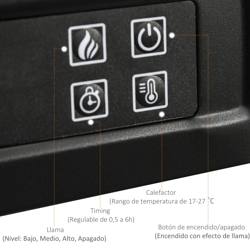 HOMCOM Chimenea Eléctrica de Pared Tipo Estufa Potencia 1800W Efecto Llama LED con Control Remoto Temporizador y Termostato 79x27x62,4 cm Blanco