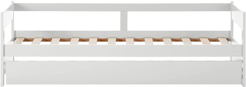 HOMCOM Lit gigogne Enfant 90 x 190 cm - Structure lit avec lit tiroir - sommiers à Lattes Inclus - Acier pin Massif MDF Classe E1 Blanc