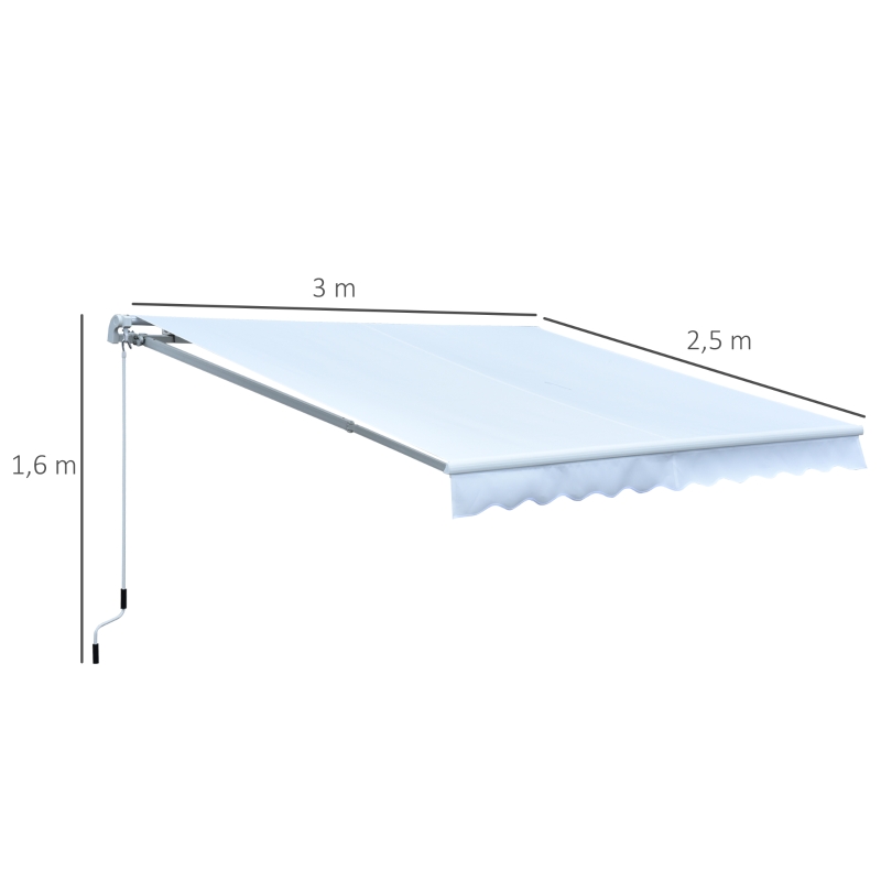 Outsunny Toldo de Pared Manual con Manivela Toldo para Balcón Ángulo Ajustable para Exterior Jardín Terraza 3x2,5m Blanco