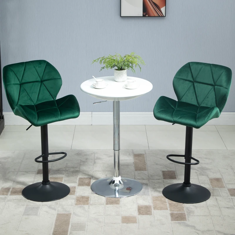 Homcom Set 2 Scaune Bar – Catifea Verde, Rotative & Reglabile