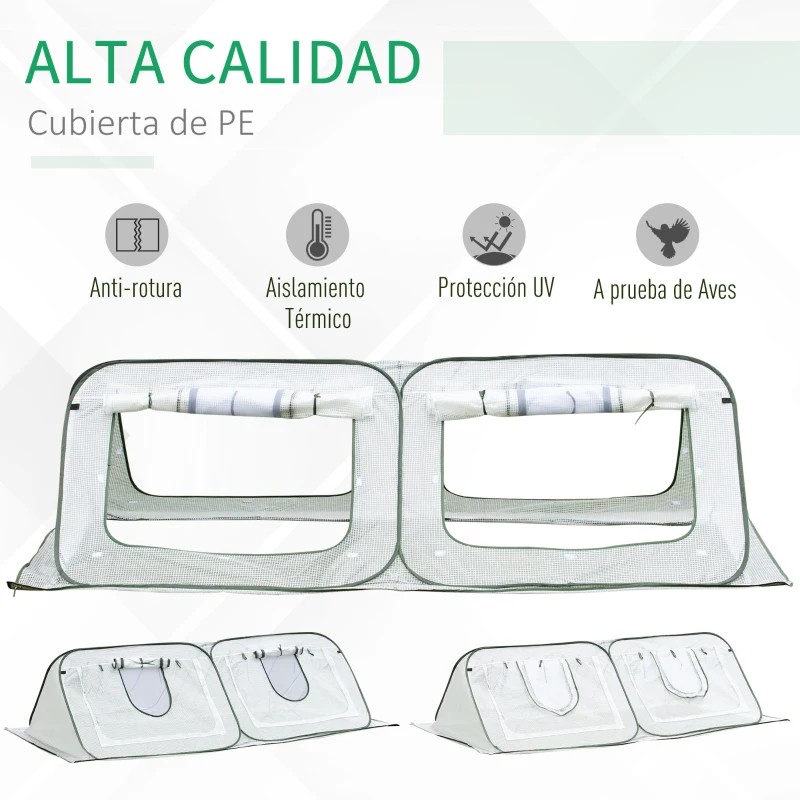 Outsunny Mini Invernadero de Jardín Pop Up 240x120x75 cm con 4 Puertas y Ventanas Enrollables Portátil con Bolsa de Transporte para Cultivos Plantas Flores Blanco