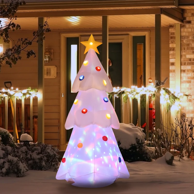 HOMCOM 6FT Inflatable Christmas Tree w/ Star and Multicolour Decorations LED Lighted Indoor Outdoor Home Decor for Garden Lawn Party Prop White
