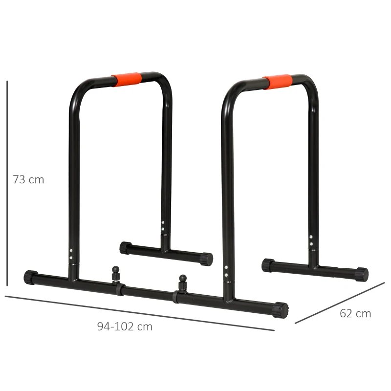 HOMCOM Barras Paralelas Ancho Ajustable Dip Station para Calistenia y Entrenamiento Gimnasio con Asas Antideslizantes de Acero 94-102x62x73 cm Negro