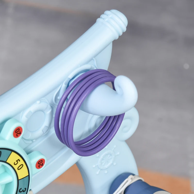 HOMCOM Canasta de Baloncesto con Soporte 4 en 1 Juego de Golf Balón de Fútbol con Altura Ajustable Centro de Actividades para Niños de +3 Años 58x56x154 cm Azul