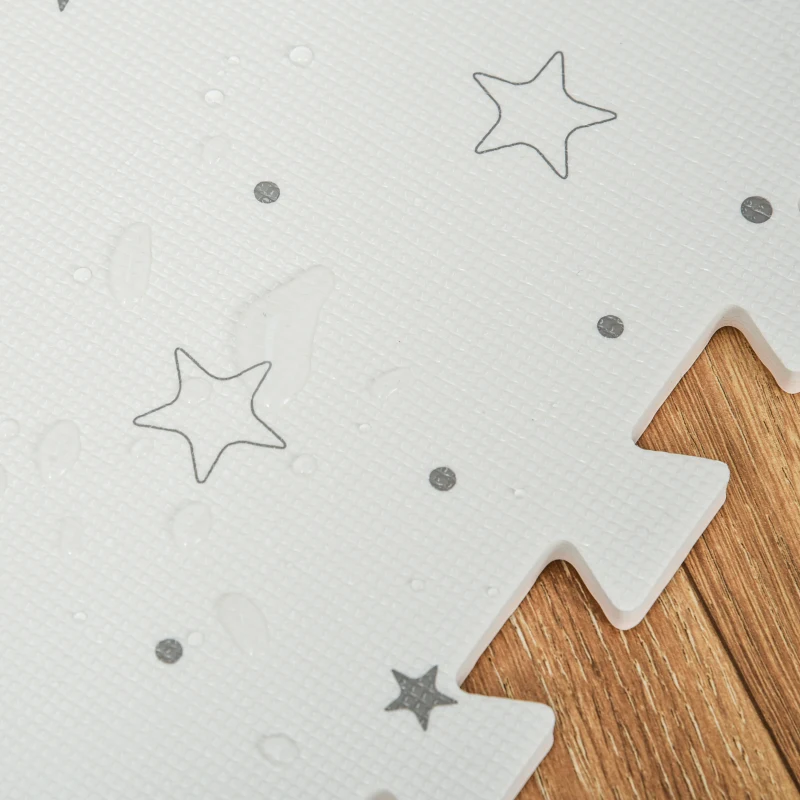 HOMCOM Alfombra Puzzle para Bebés 36 Piezas 31,5x31,5 cm Juego Rompecabezas Infantil Modelo Estrellas de Espuma EVA Área de Cobertura 3,24 m² Blanco