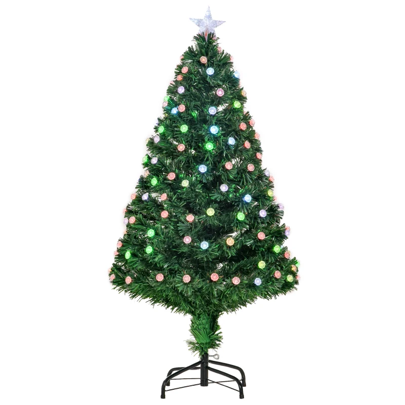 HOMCOM 4FT Pre-Lit Artificial Christmas Tree w/Fibre Optic Decorations LED Light Holiday Home Xmas Decoration-Green