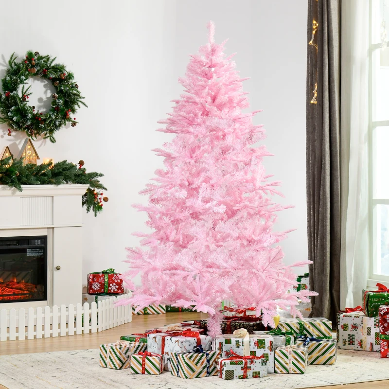 HOMCOM 6FT Artificial Christmas Tree Holiday Xmas Holiday Tree Decoration with Automatic Open for Home Party, Pink