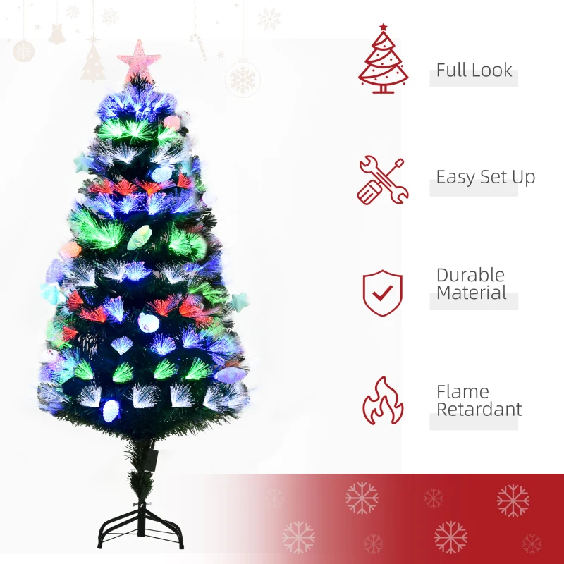 HOMCOM 5FT Pre-Lit Artificial Christmas Tree w/ Fibre Optic Baubles Fitted Star LED Light Holiday Home Xmas Decoration-Green