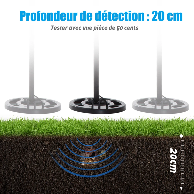 Outsunny Détecteur de métaux électrique haute sensibilité écran LCD chasse aux trésors poignée ergonomique tige télescopique noir jaune