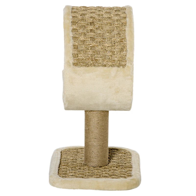 PawHut Árbol para Gatos 40x30x56 cm Ø32cm Torre de Rascado de Gato con Túnel Superior Poste Rascador de Yute Natural Cojín Extraíble y Juguete Colgante Beige