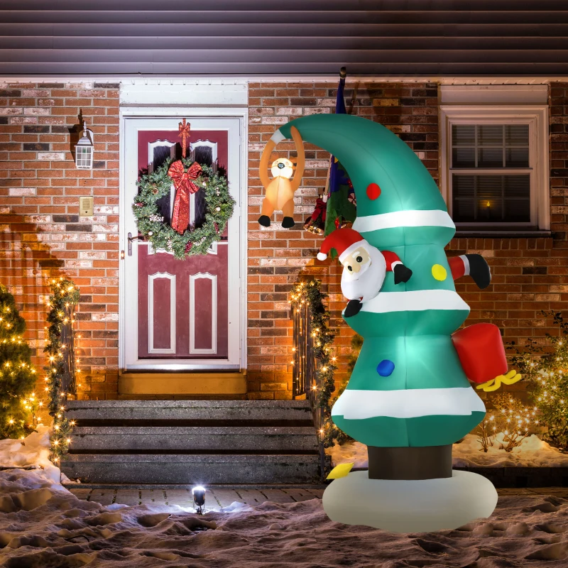 HOMCOM 8ft Tall Inflatable Christmas Tree Stuck Santa Claus Rudolph Reindeer Holiday XMAS Season Decoration Outdoor Airblown Lawn Ornament