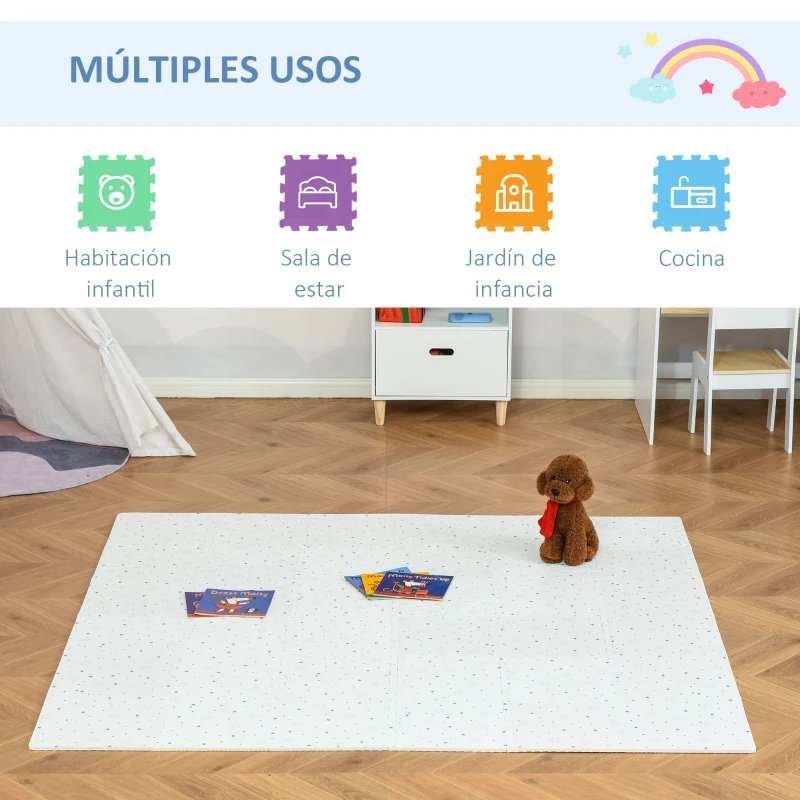 HOMCOM Alfombra Puzzle para Bebés 36 Piezas 31,5x31,5 cm Juego Rompecabezas Infantil Modelo Estrellas de Espuma EVA Área de Cobertura 3,24 m² Blanco