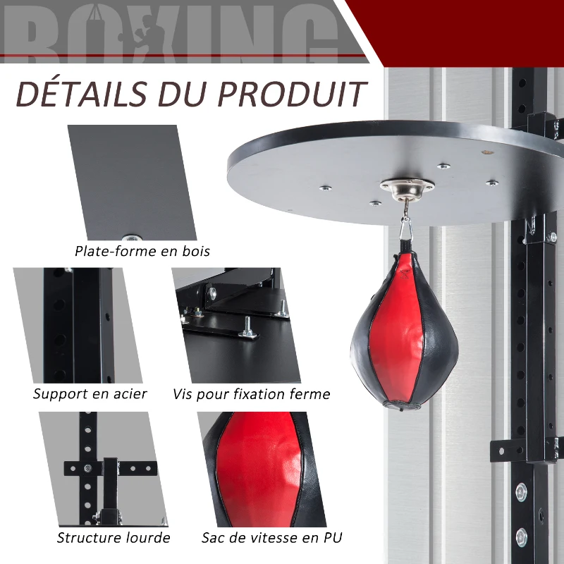 HOMCOM Punching Ball Poire de Vitesse Boxe avec Support Plateau tournant Composite Acier revêtement synthétique Rouge Noir