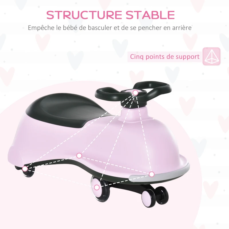 HOMCOM Porteur Enfant - Voiture dandineuse - Voiture de Torsion Pivotante - 4 Roues PU Lumineuses LED - pour Intérieur et Extérieur max. 50 KG métal PP