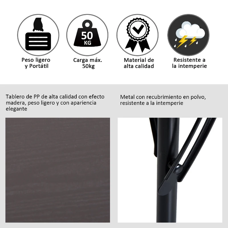 Outsunny Mesa de Camping Plegable y Portátil tipo Mesa Buffet Auxiliar Ligera y Multiusos con Asas PP 86x86x71.5cm (LxANxAL)