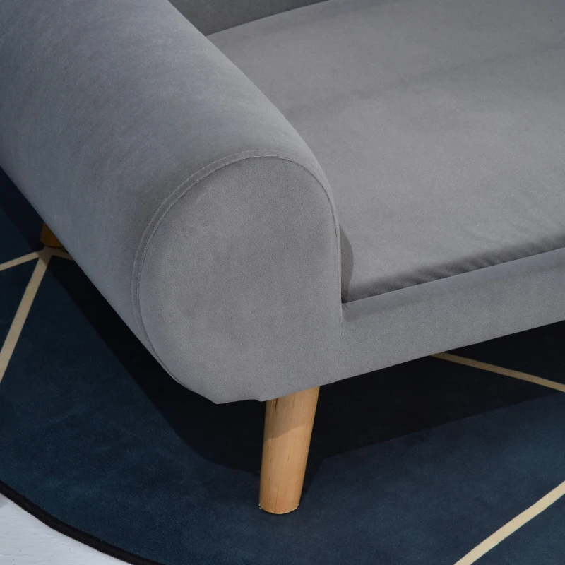 PawHut Canapé chien lit pour chien méridienne design scandinave coussin moelleux pieds bois massif dim. 82 x 55 x 49 cm velours gris