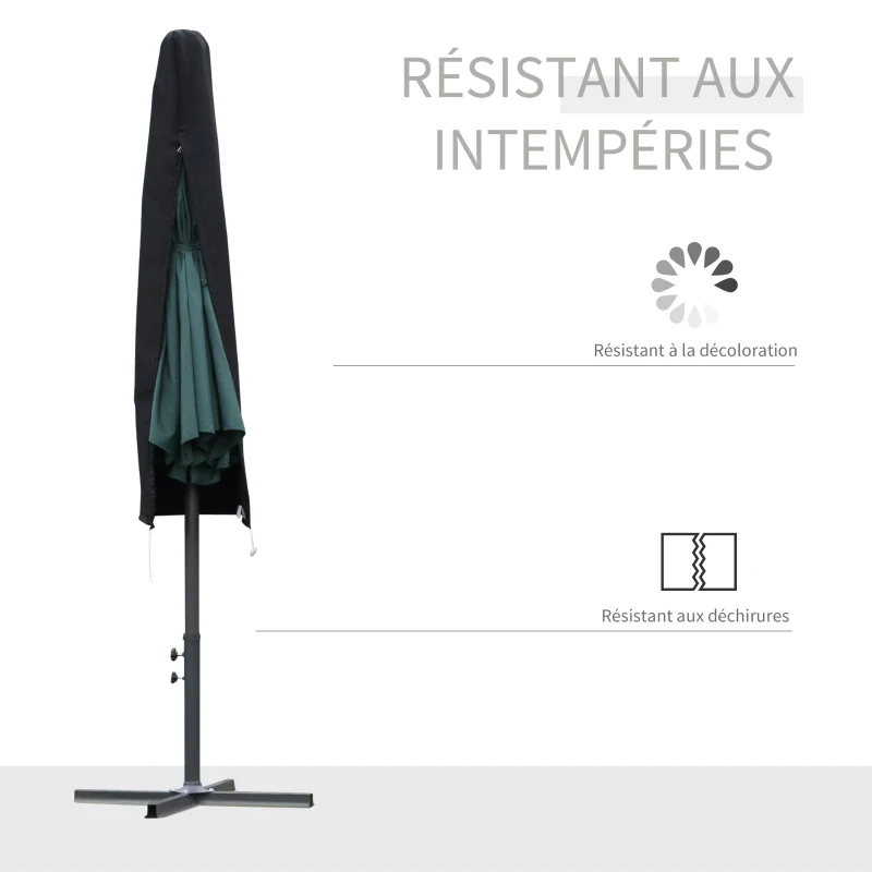 Outsunny Housse de protection imperméable pour parasol droit avec fermeture éclair et cordon de serrage polyester oxford noir