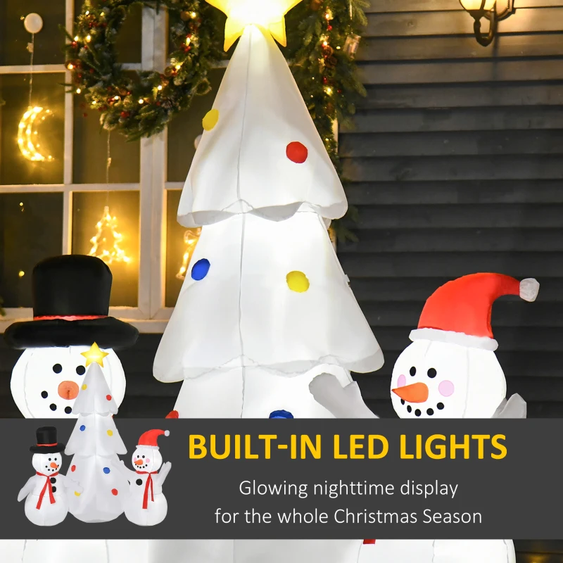 HOMCOM 6ft Christmas Inflatable Tree with Star and Snowmen, LED Lighted for Home Indoor Outdoor Garden Lawn Decoration Party Prop