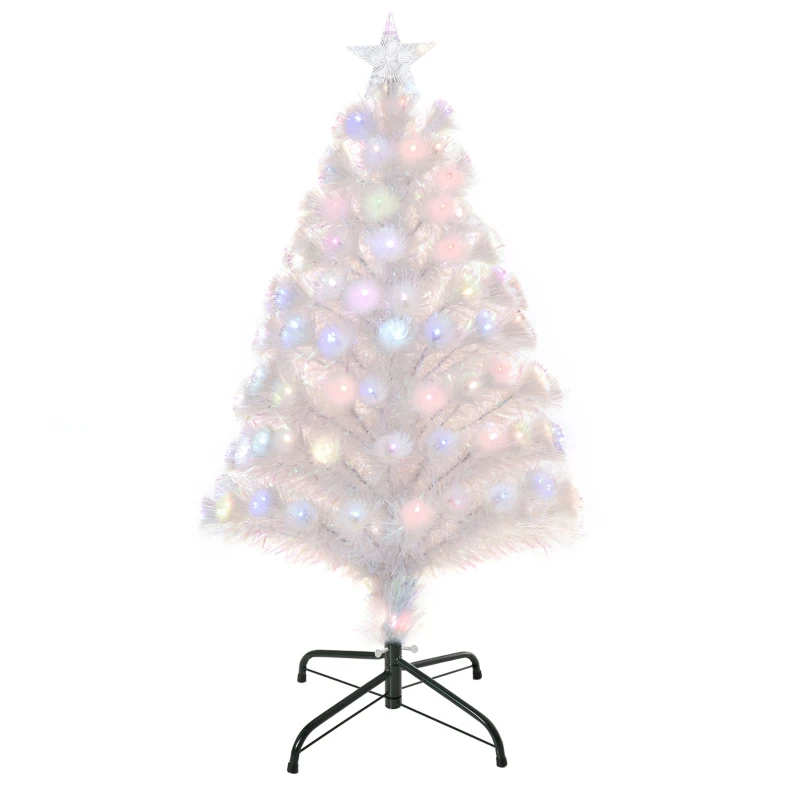 HOMCOM 3FT Pre-Lit Artificial Christmas Tree w/ Fibre Optic LED Lights Holiday Home Xmas Decoration-White