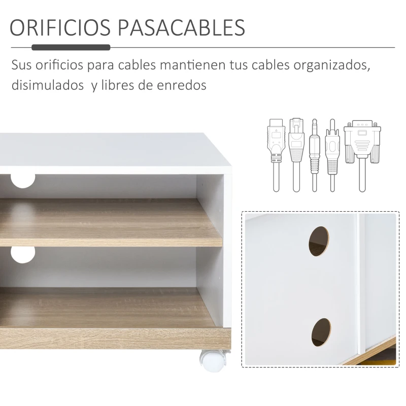 HOMCOM Mueble para TV Televisión de 42 Pulgadas Mesa de Salón Moderno Móvil con 4 Ruedas Estante Ajustable y Armario Amplio Espacio 80x45x39,5 cm Blanco