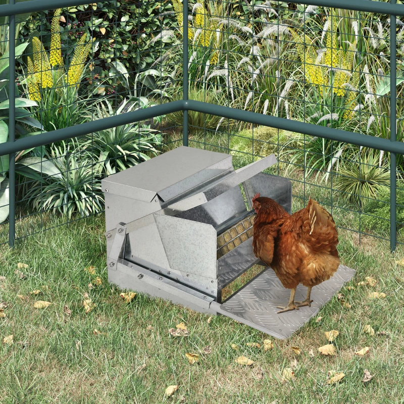 PawHut 11.5KG Automatic Chicken Poultry Feeder Rat Proof Treadle Self Opening with Galvanized Steel and Aluminium