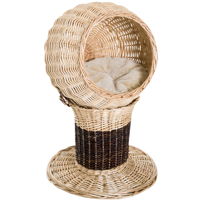 PawHut Panier chat lit chat cosy grand confort  44L x 44l x 67H cm coussin moelleux inclus osier beige marron