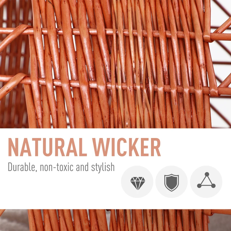PawHut Wicker Cat Carrier Basket Kitten Bed Portable Pet Caves Houses w/ Soft Cushion 37 x 29 x 28 cm Orange