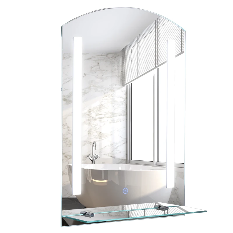 HOMCOM Miroir de Salle de Bain avec éclairage LED 50x70cm, Miroir Mural Lumineux, Interrupteur Tactile, étagère de rangement intégrée