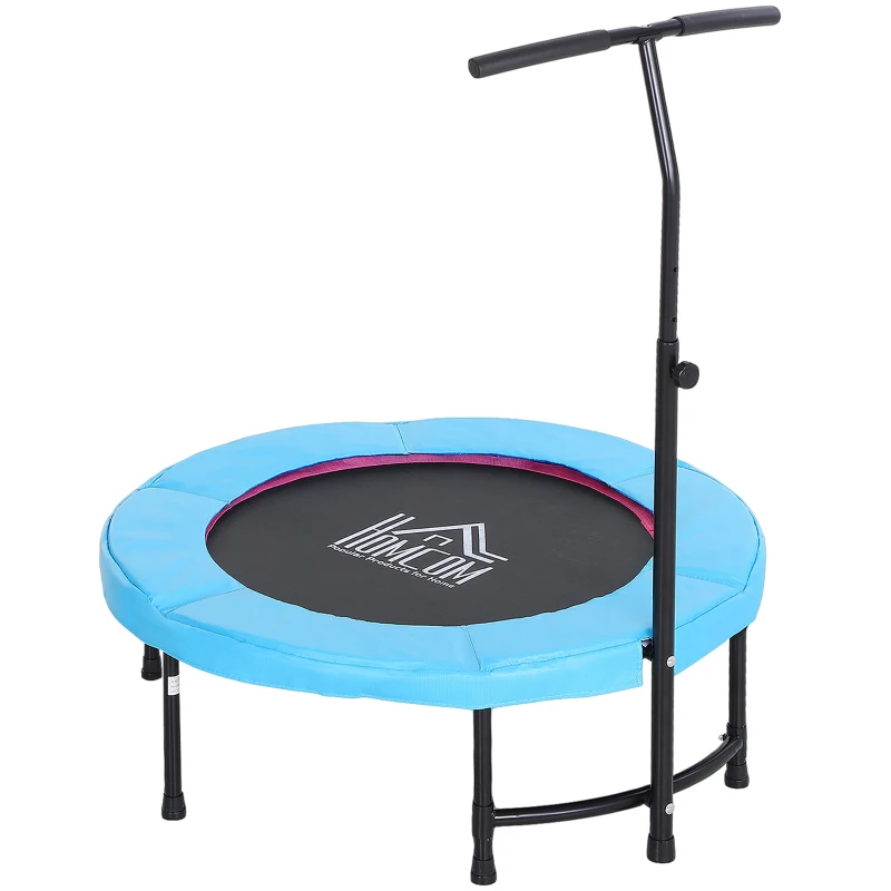 HOMCOM 40'' Fitness Trampoline with Adjustable Handle, Rebounder Trampoline Mini Jumper for Indoor Exercise Workout, Support Up to 100kg, Blue