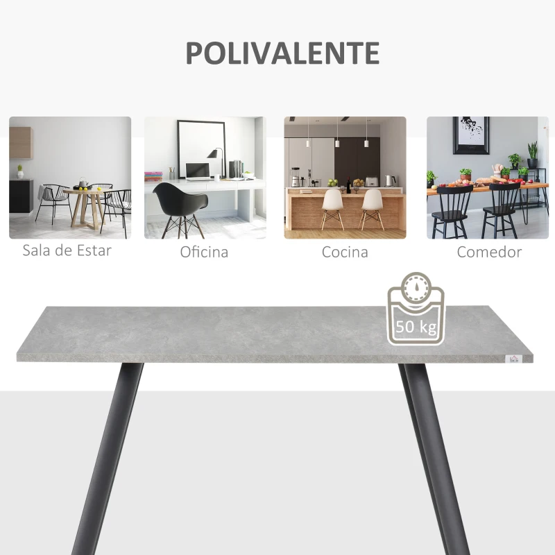 HOMCOM Mesa de Comedor Rectangular Mesa de Cocina Salón Moderna Industrial con Patas de Metal y Almohadillas Ajustables 120x80x76 cm Gris
