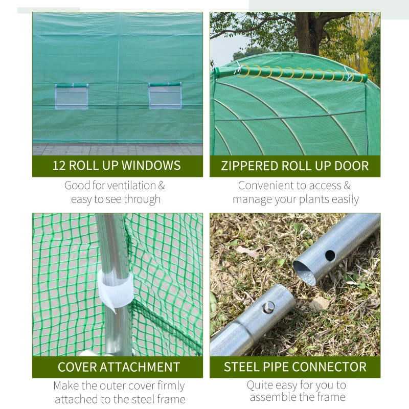Outsunny Sera Gradina 3×2 m – Verde, PE & Cadru din Otel(m-5)